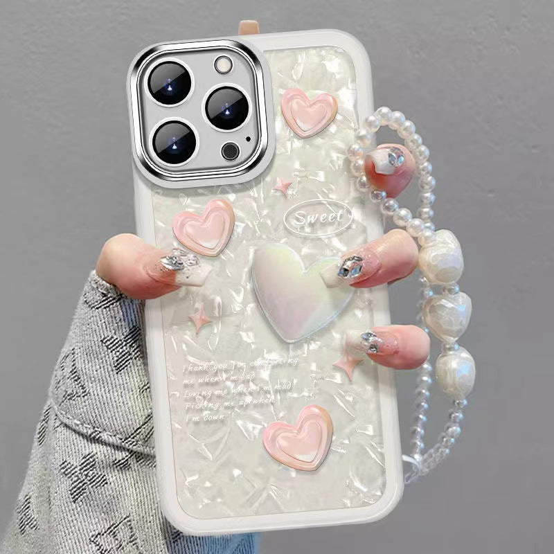 For iPhone 13 Pro Cell Phone Cover Heart Decor TPU Phone Case Anti-Scratch Shell with Hand Strap For iPhone 13 Pro Cell Phone Cover Heart Decor TPU Phone Case Anti-Scratch Shell with Hand Strap